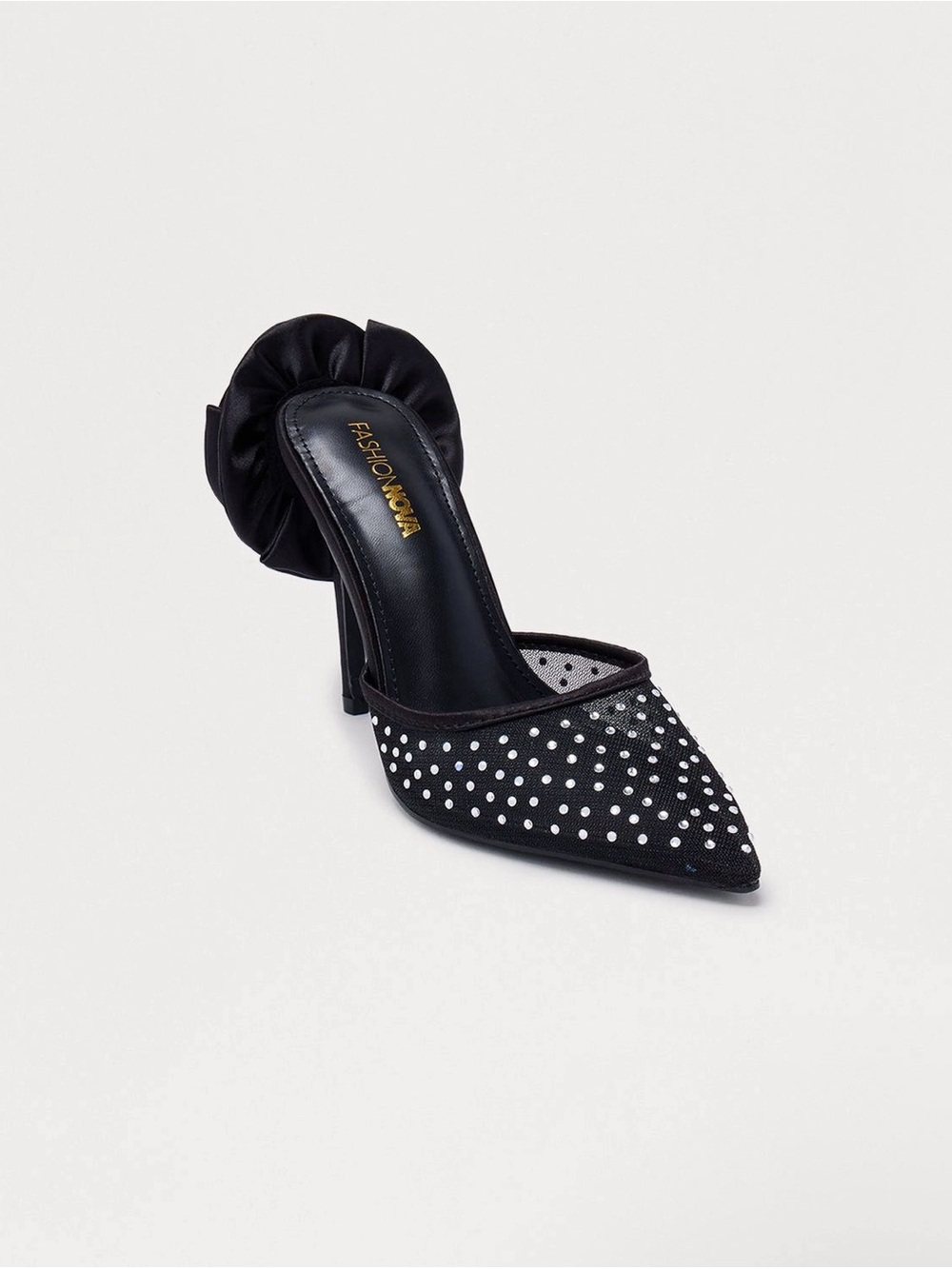 Fashion Nova Black Rhinestone Pointed Slingback Heel